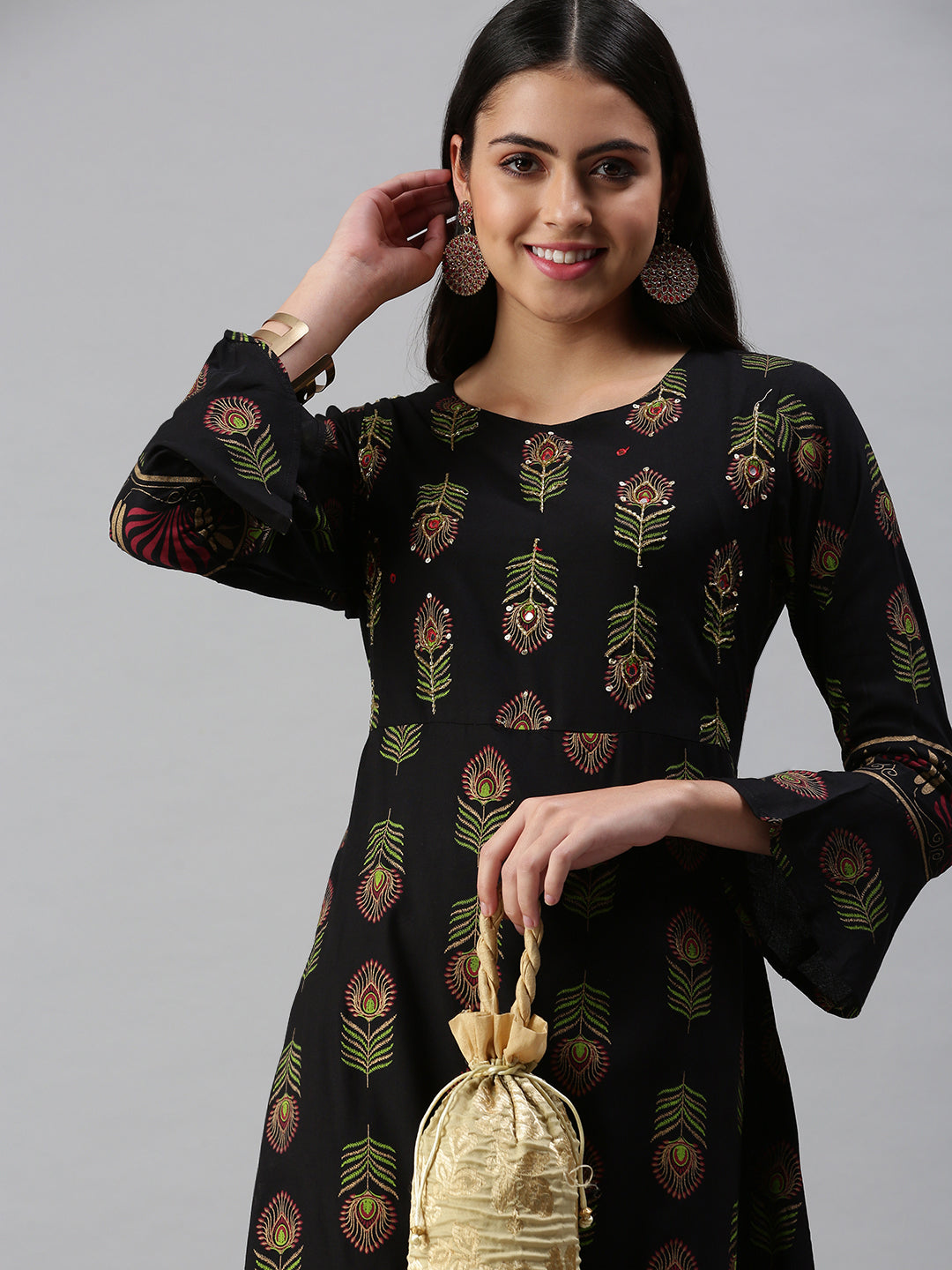 Women's Black Printed Anarkali Kurta