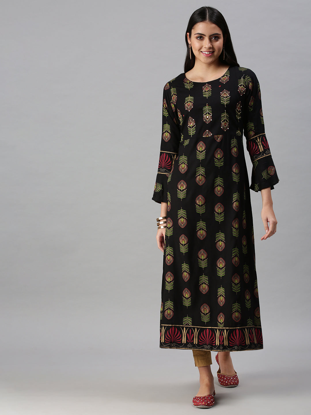 Women's Black Printed Anarkali Kurta