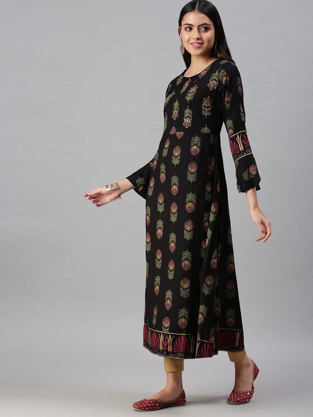 Women's Black Printed Anarkali Kurta