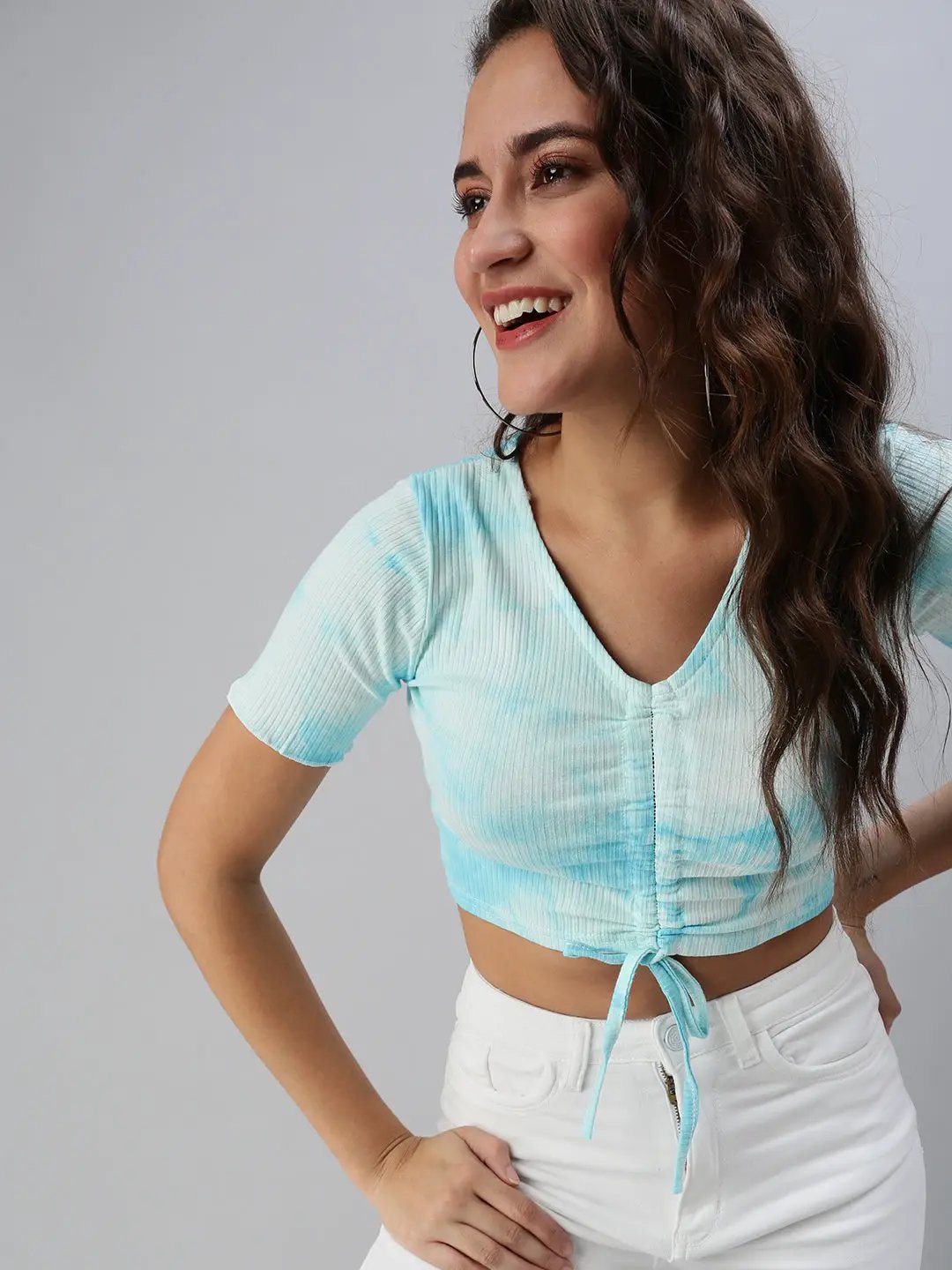 Women's Blue Tie Dye Crop Top