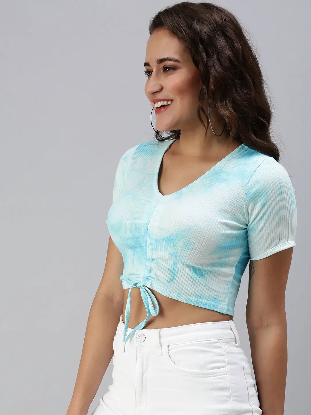 Women's Blue Tie Dye Crop Top