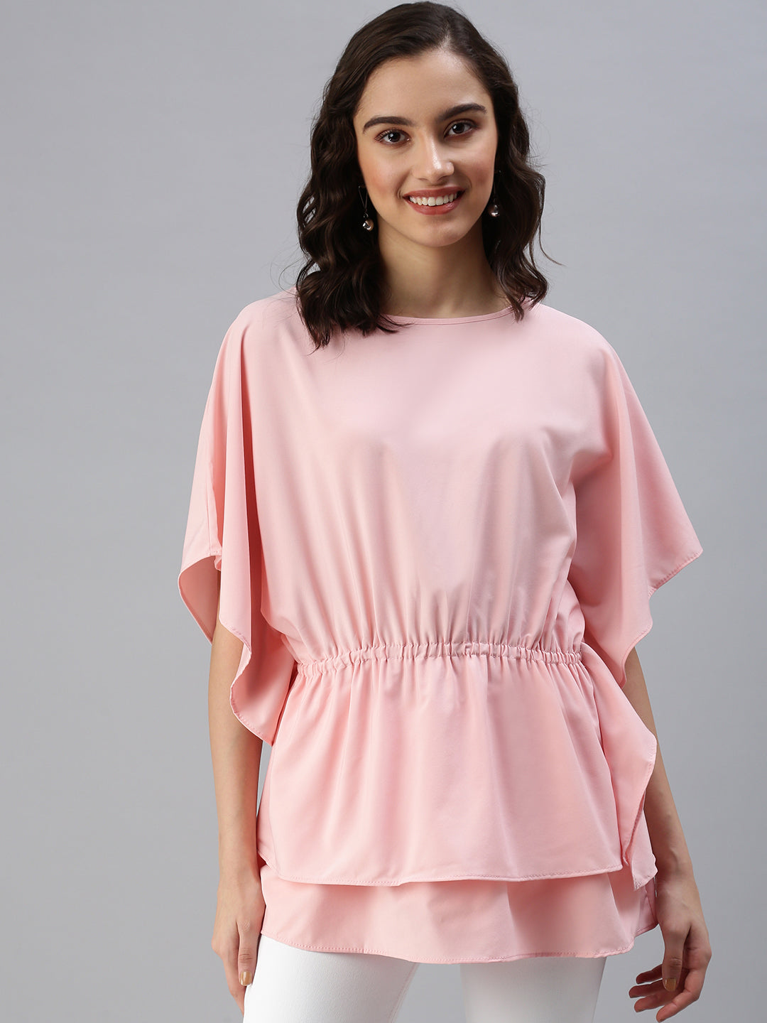 Women's Pink Solid Longline Top