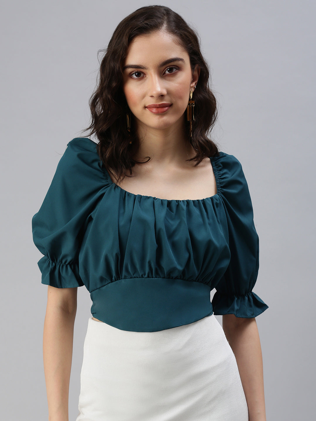 Women's Green Solid Crop Top