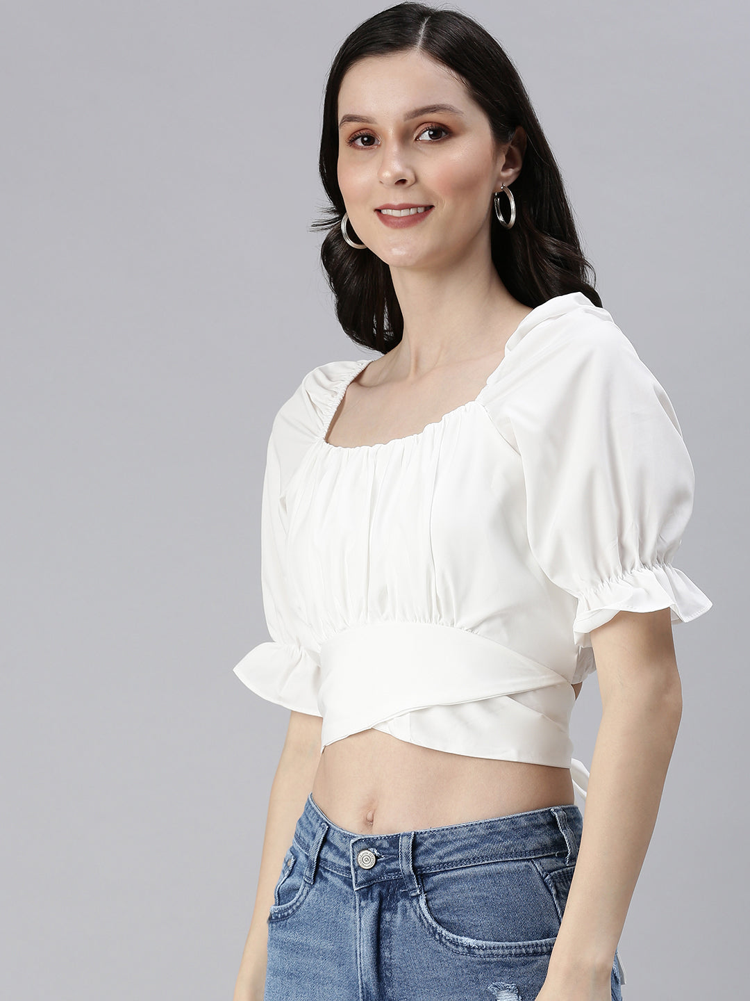 Women's White Solid Crop Top