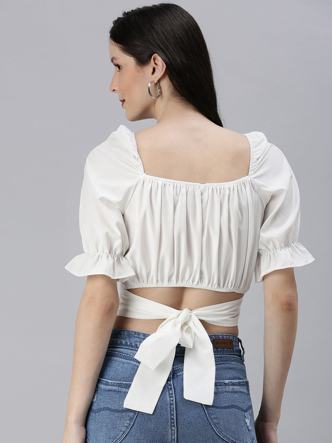 Women's White Solid Crop Top