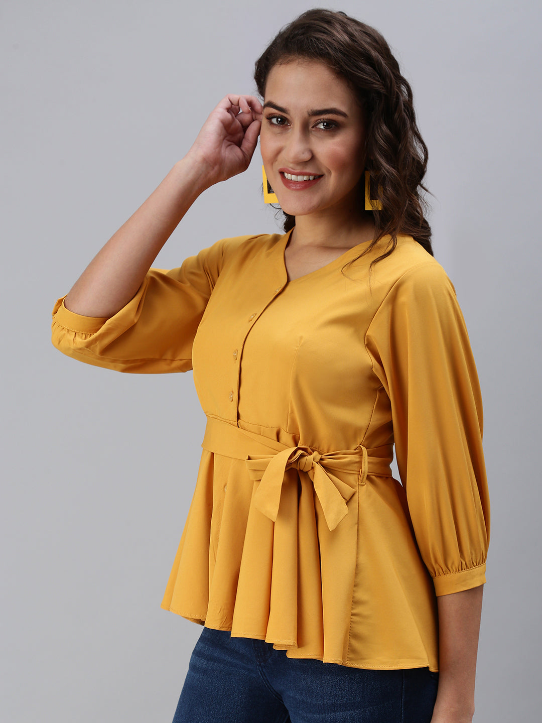 Women's Yellow Solid Top