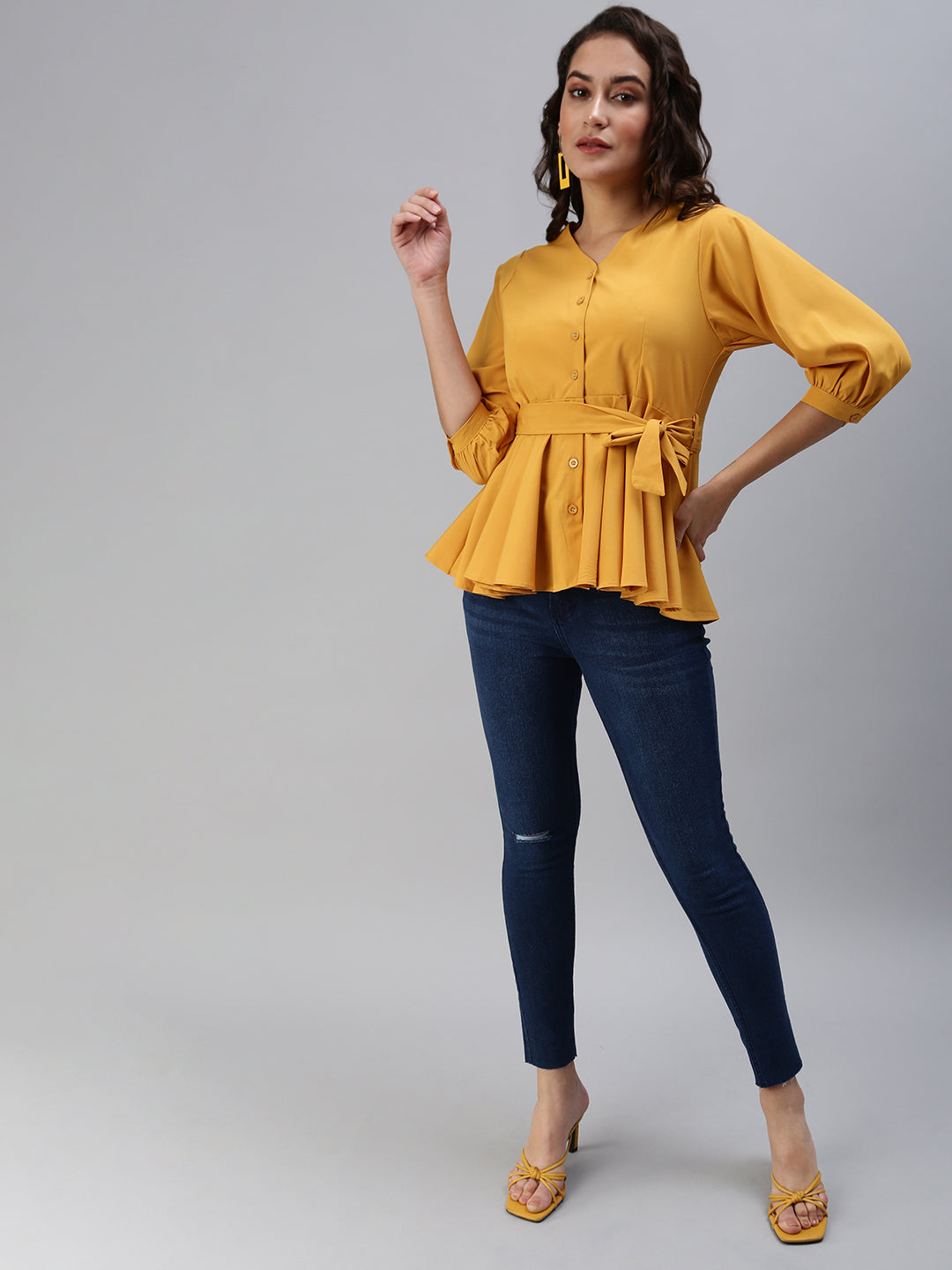 Women's Yellow Solid Top