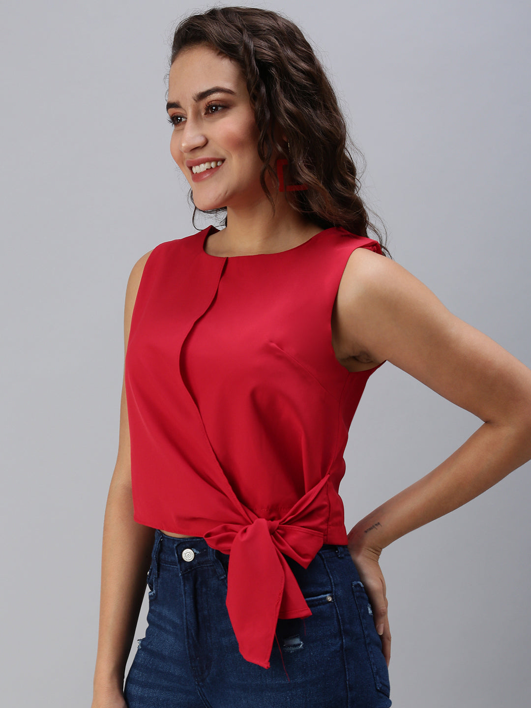 Women's Red Solid Top