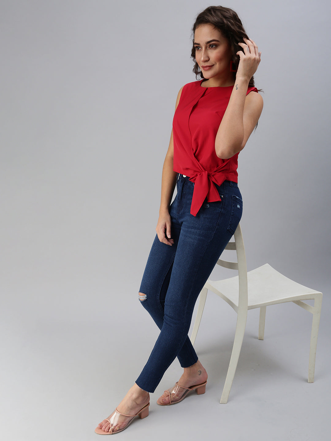 Women's Red Solid Top