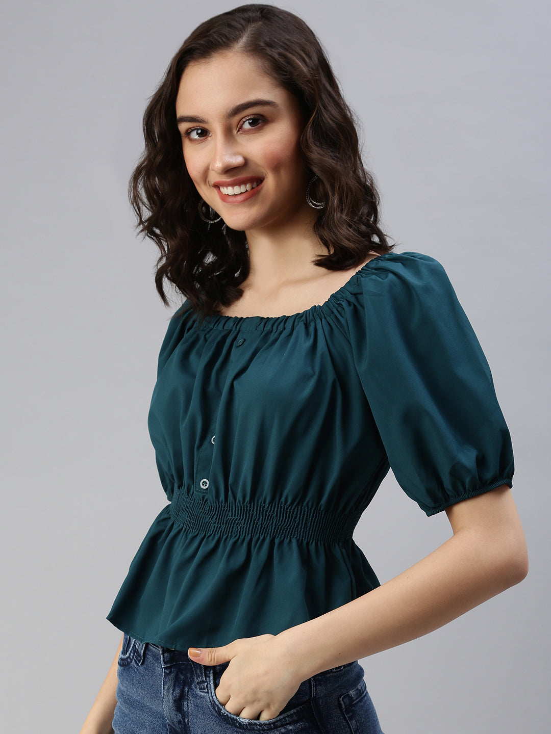 Women's Green Solid Top