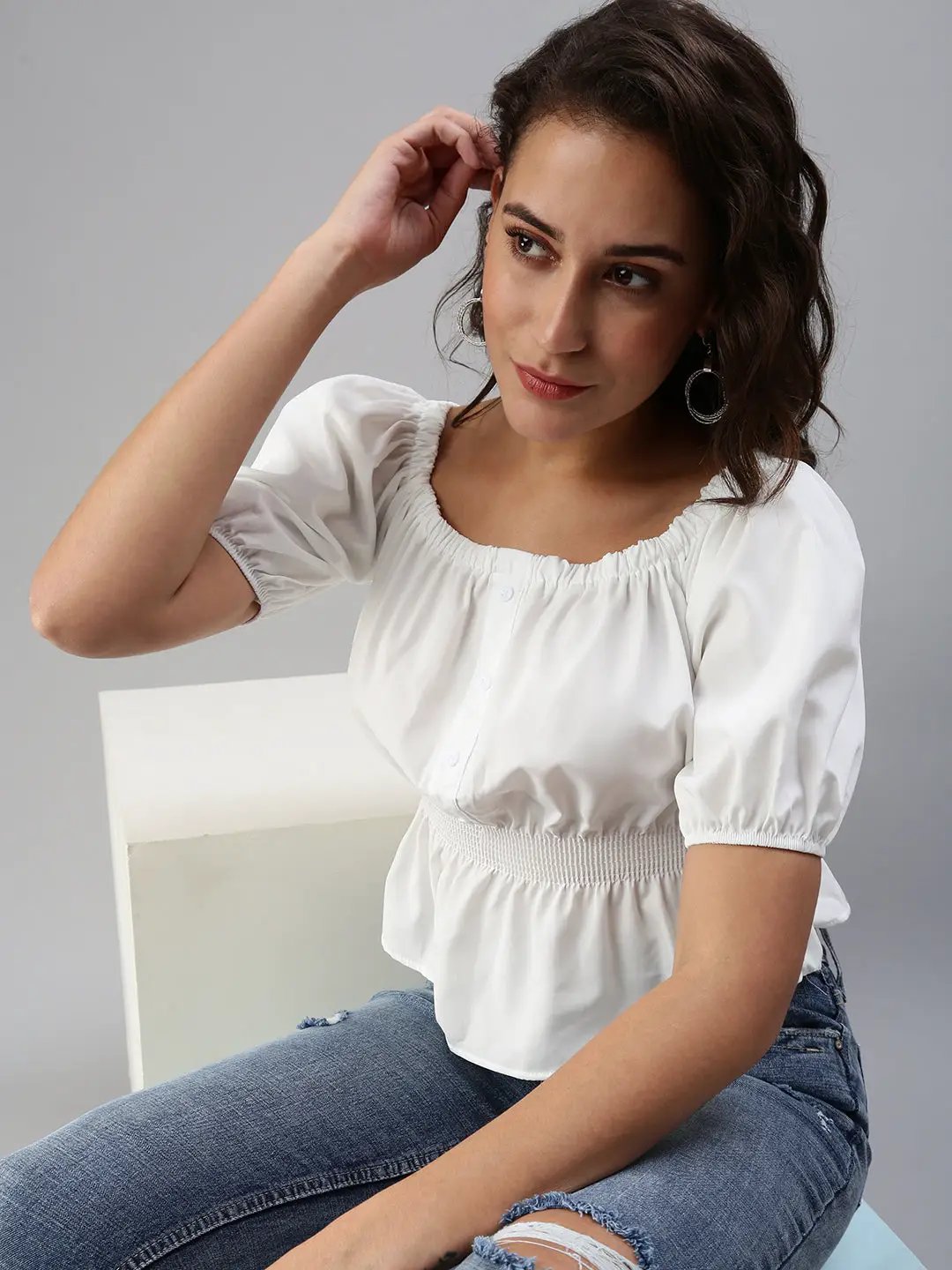 Women's White Solid Top