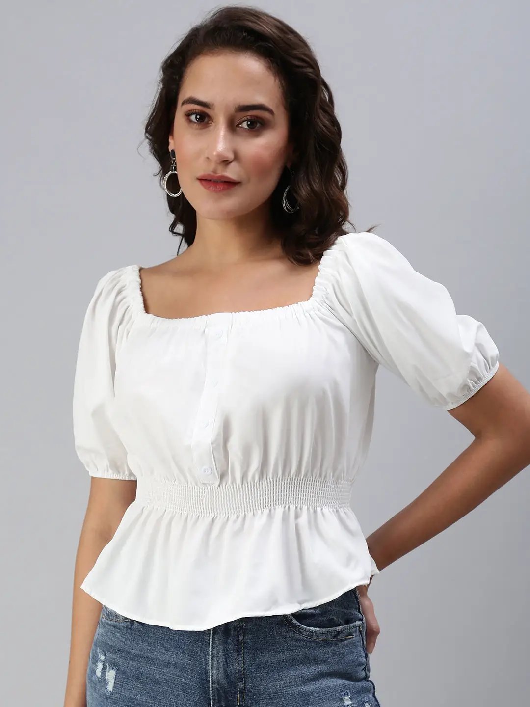 Women's White Solid Top