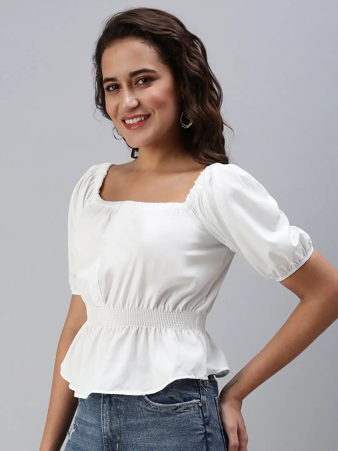 Women's White Solid Top
