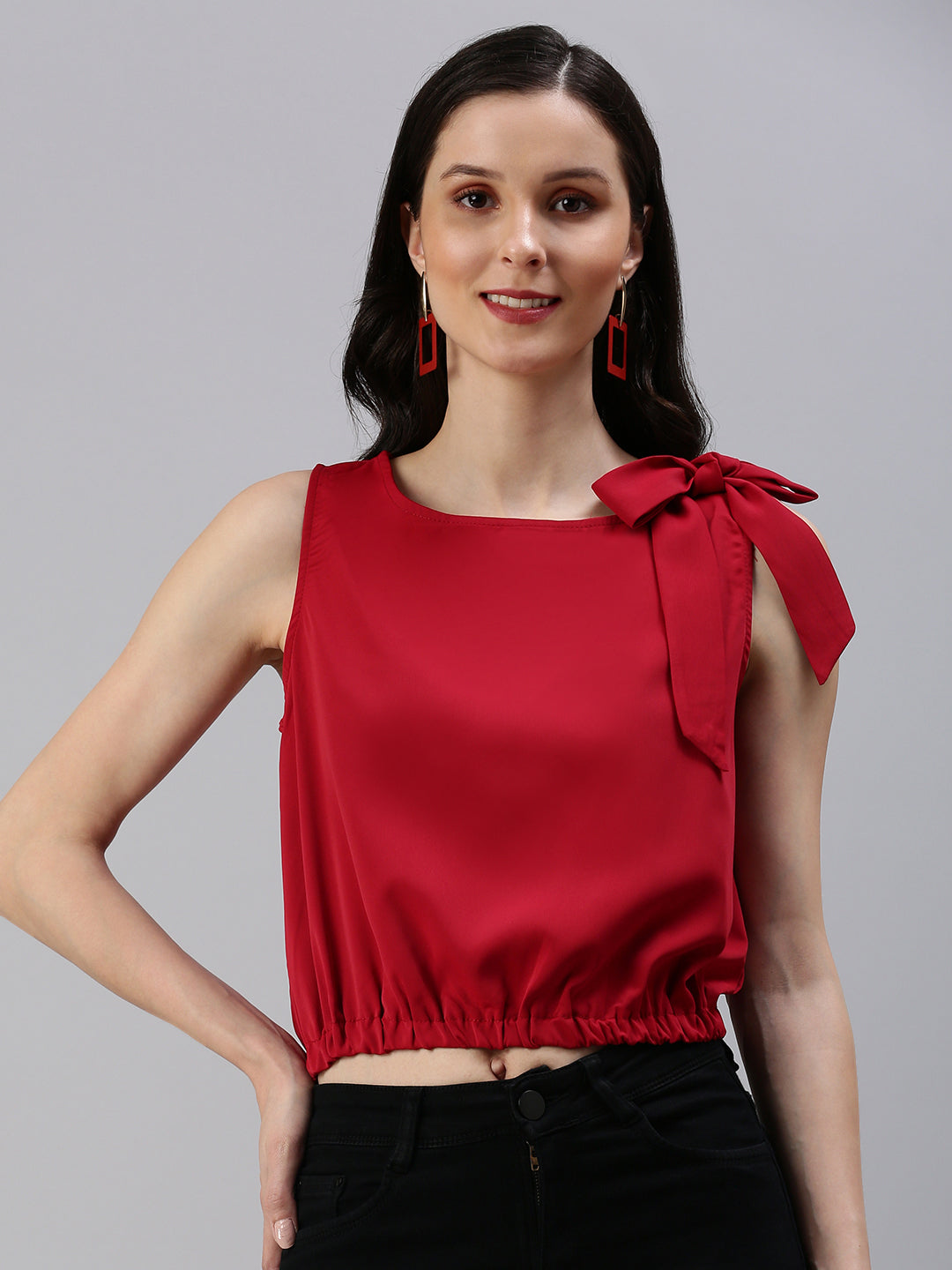 Women's Red Solid Top