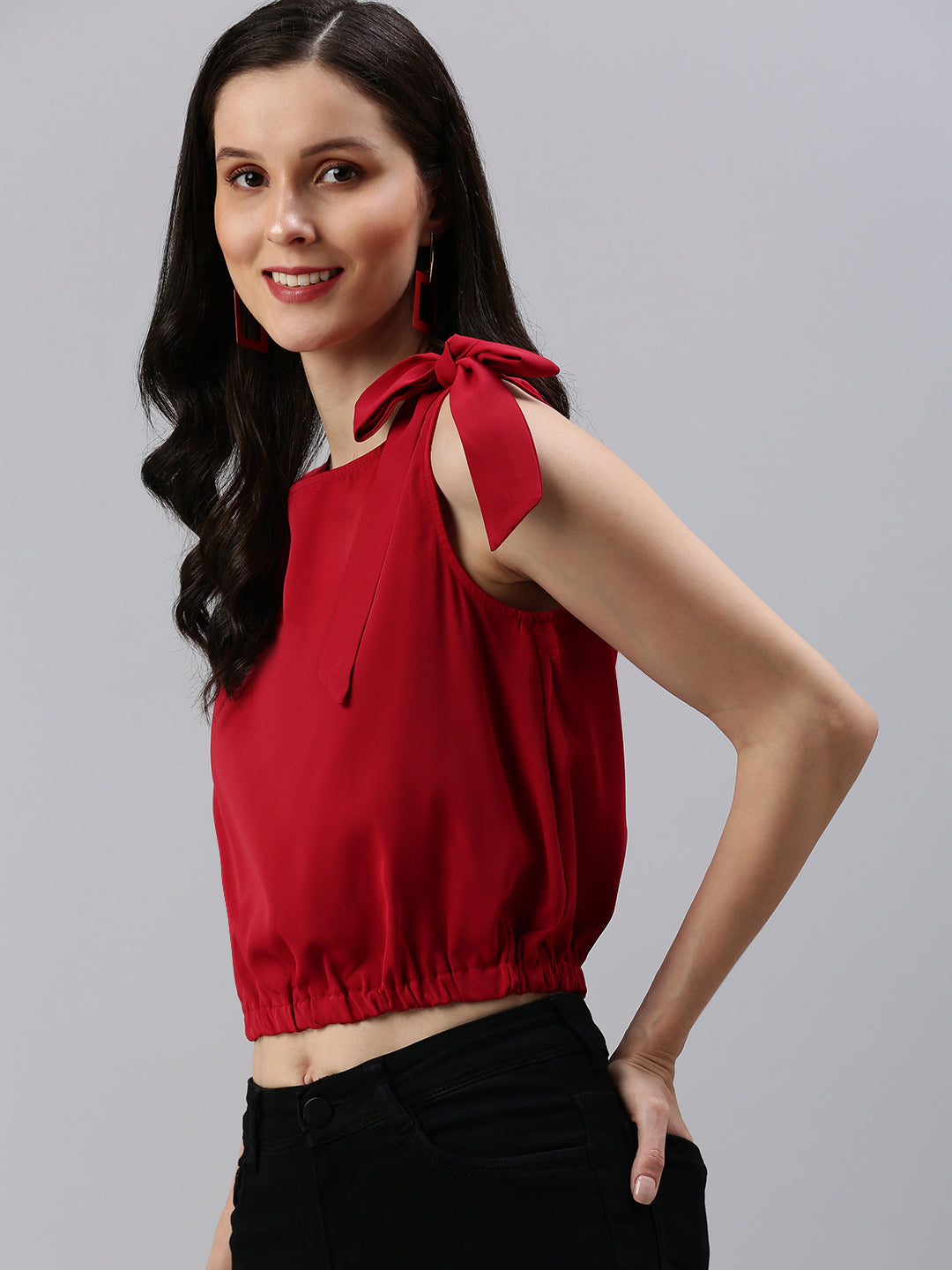 Women's Red Solid Top