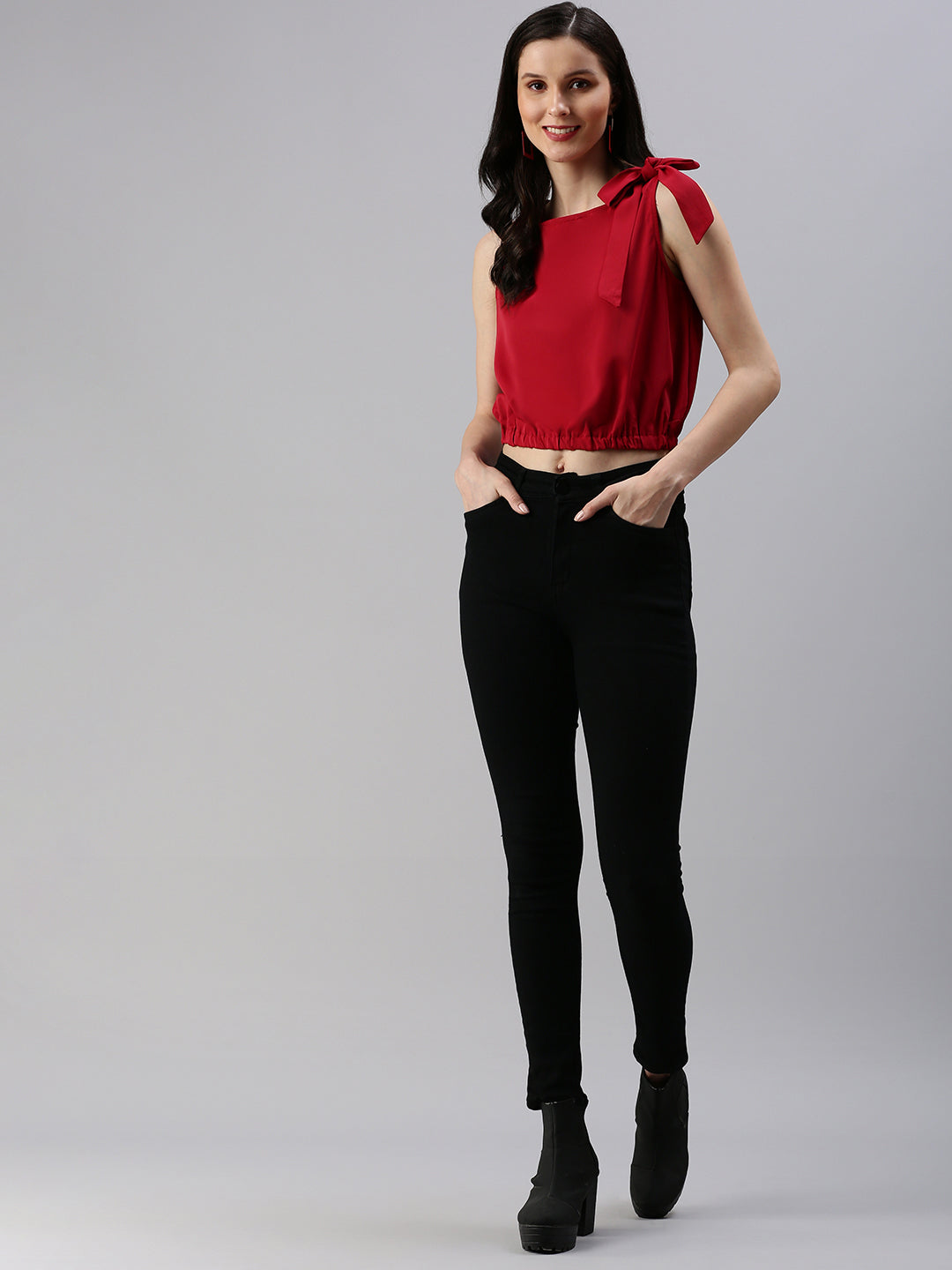 Women's Red Solid Top