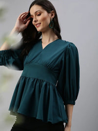 Women's Green Crepe Top