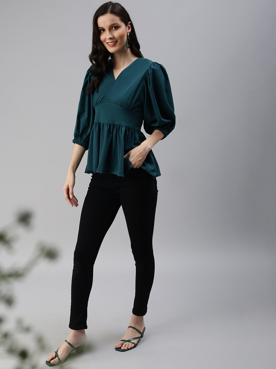 Women's Green Solid Top