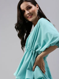 Women's Turquoise blue Crepe Wrap Top