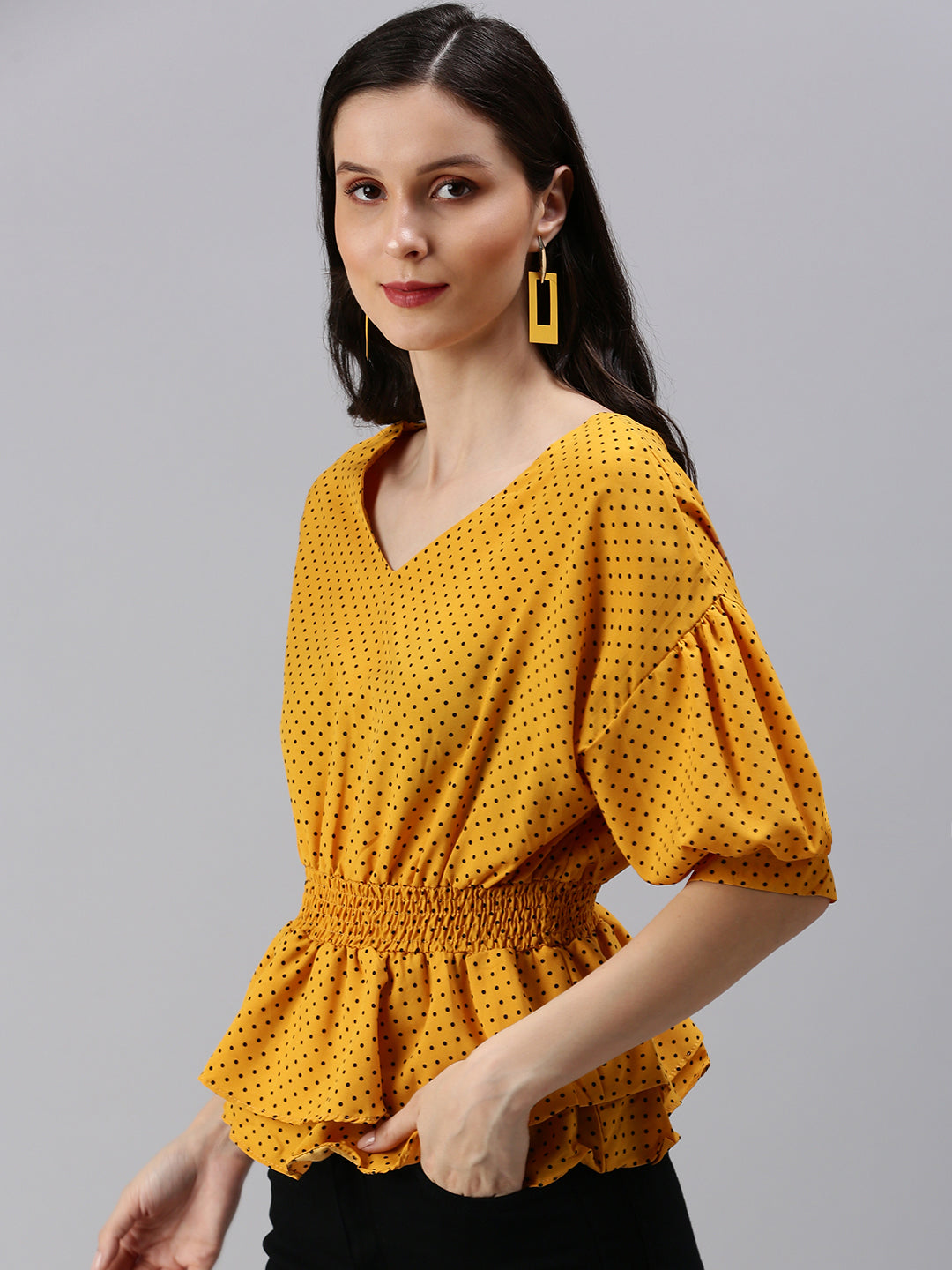 Women's Mustard Polka Dots Top