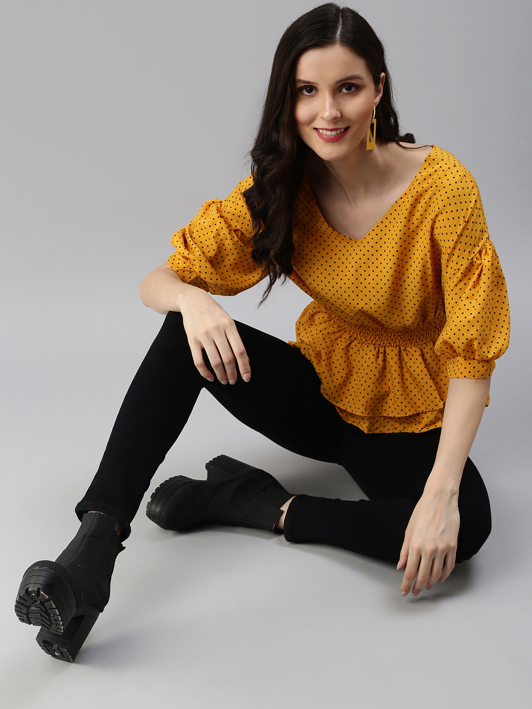 Women's Mustard Polka Dots Top