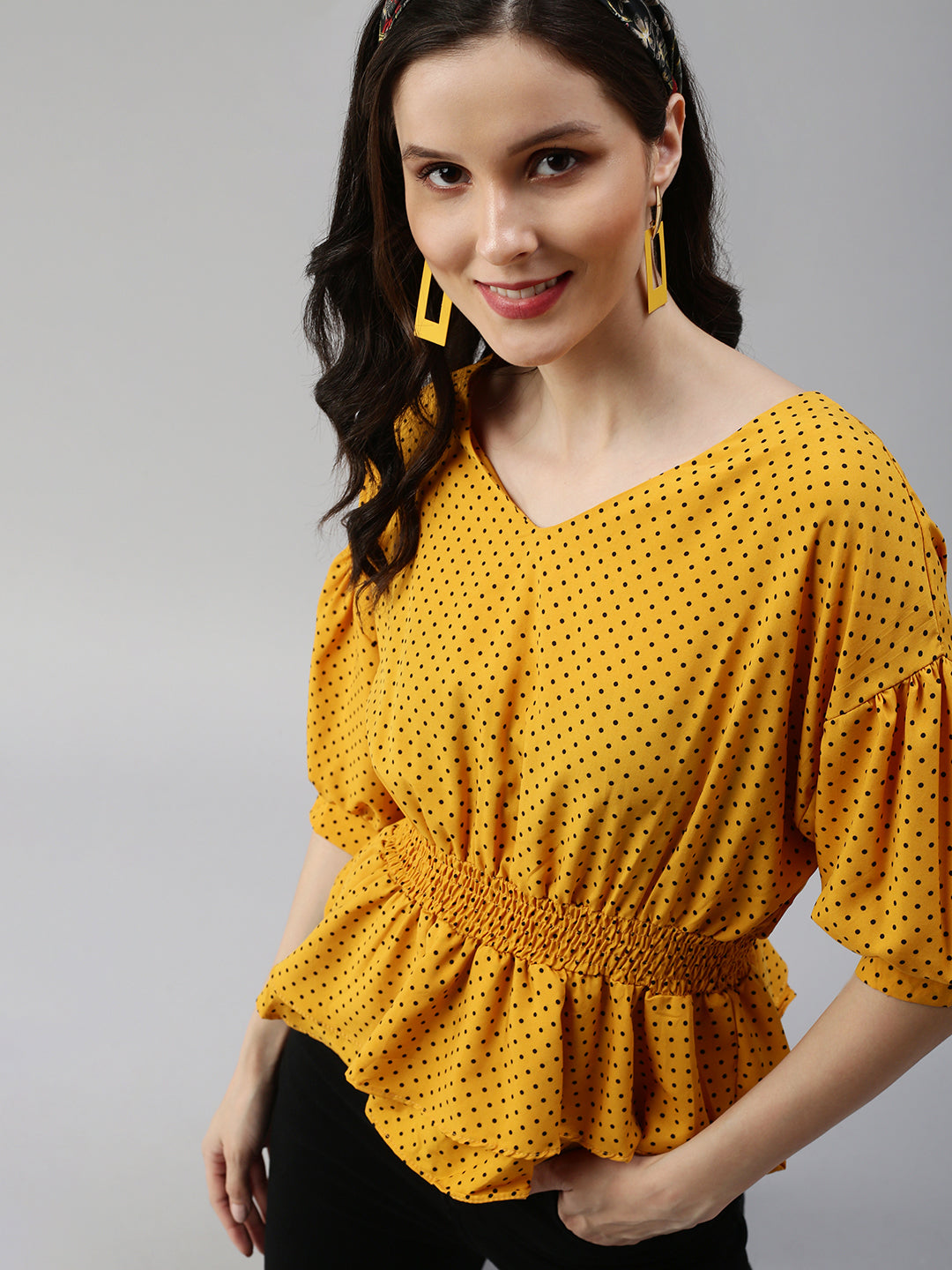 Women's Mustard Polka Dots Top