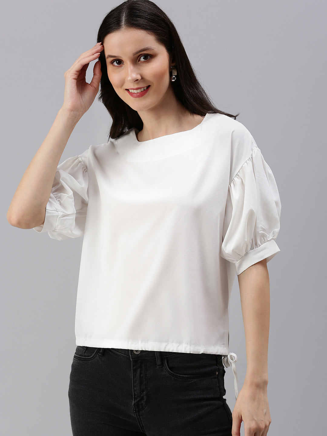 Women's White Solid Top