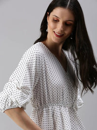 Women's White Print Crepe Wrap Top