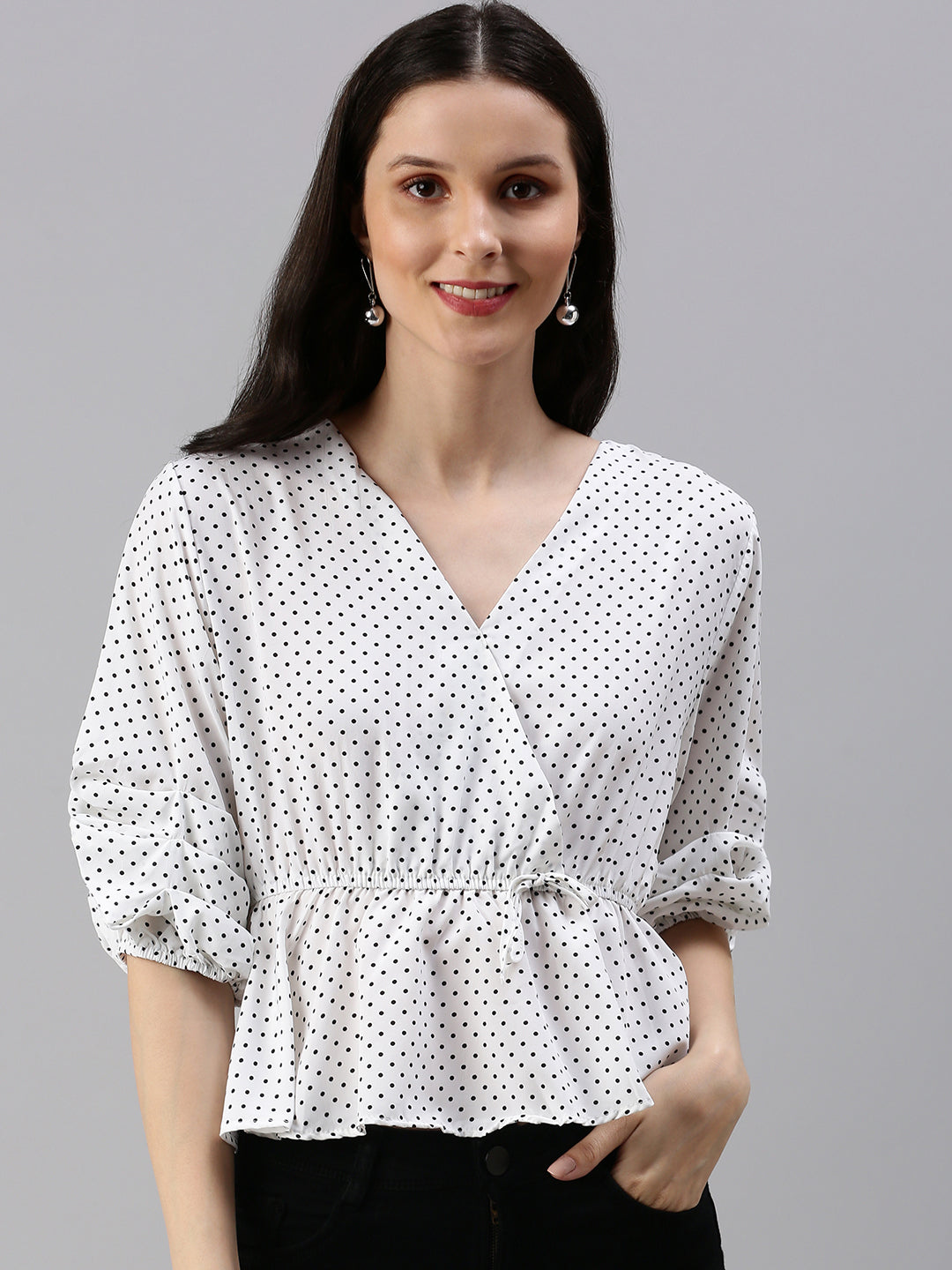 Women's White Polka Dots Top