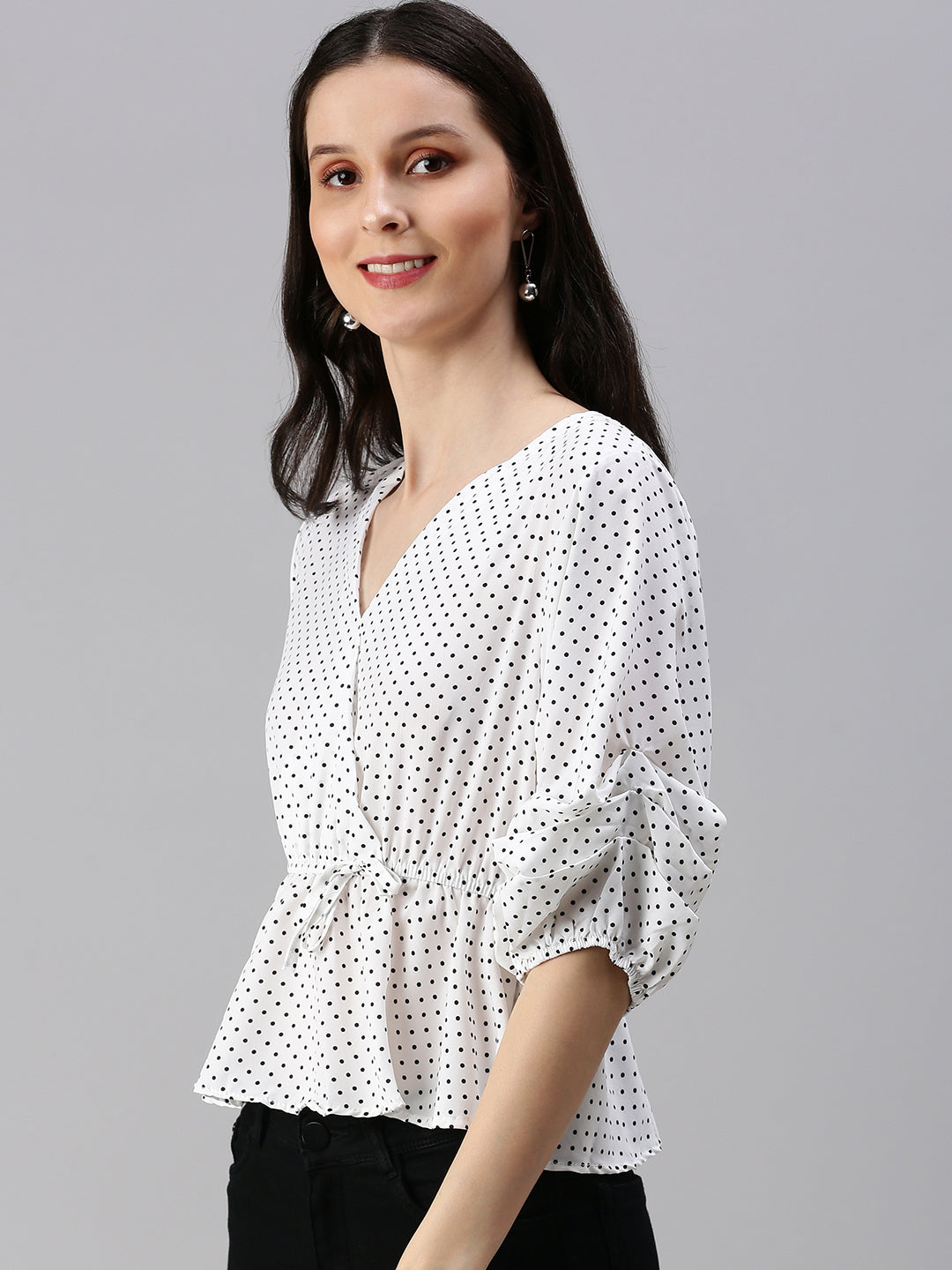 Women's White Polka Dots Top