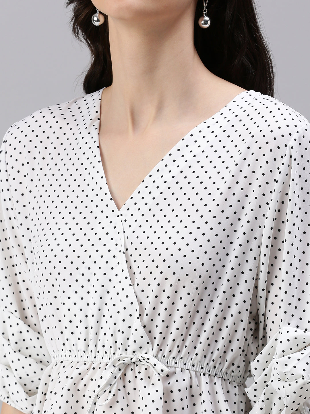 Women's White Polka Dots Top