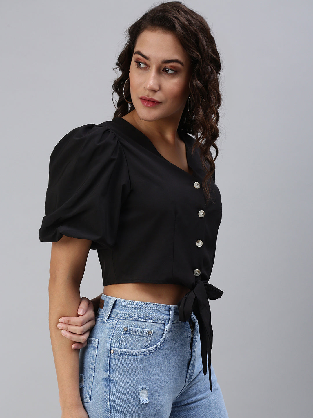 Women's Black Solid Crop Top