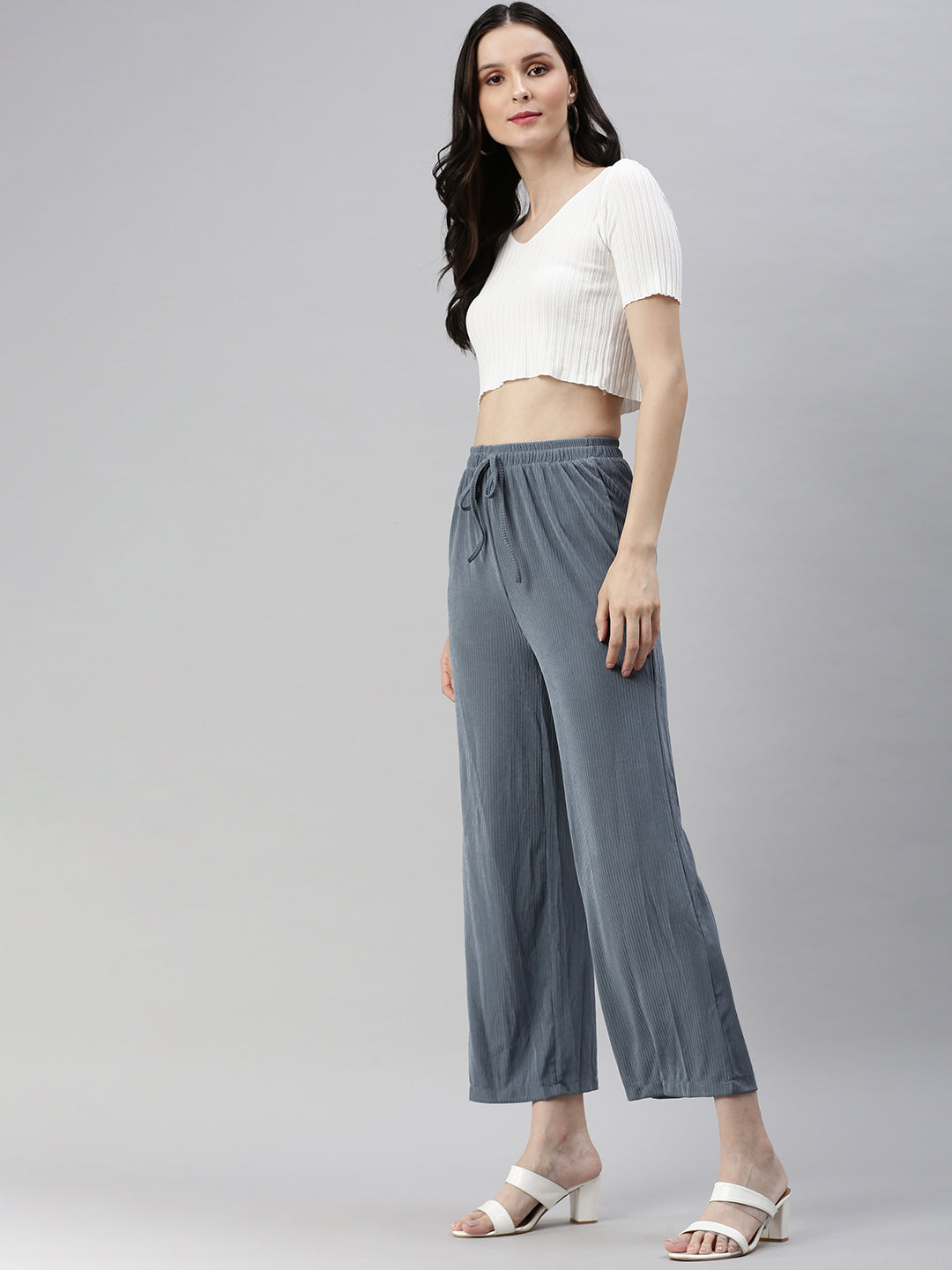 Women's Blue Solid Track Pant