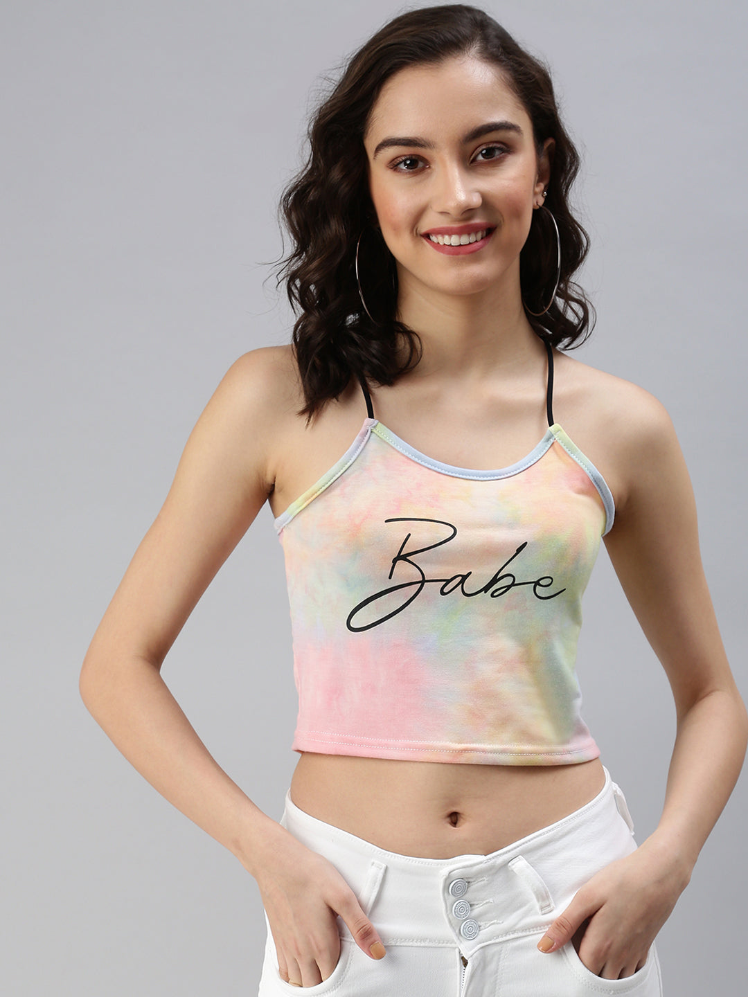 Women's Yellow Typographic Crop Top