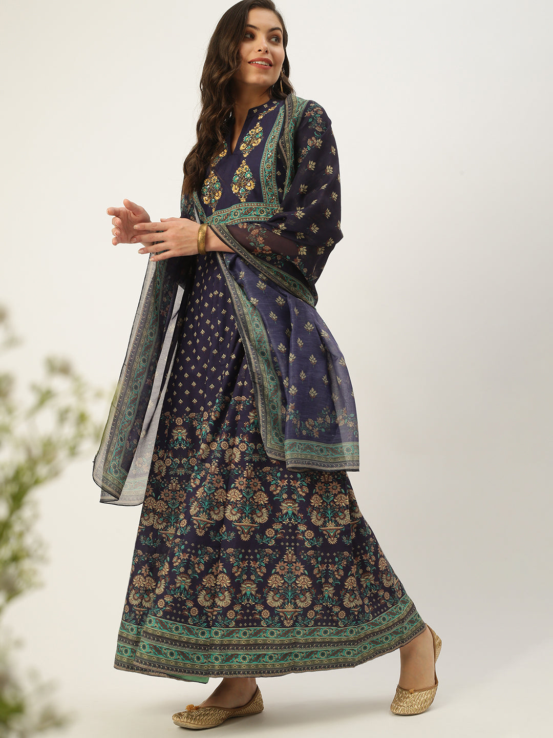 Women's Violet Printed Anarkali Kurtas