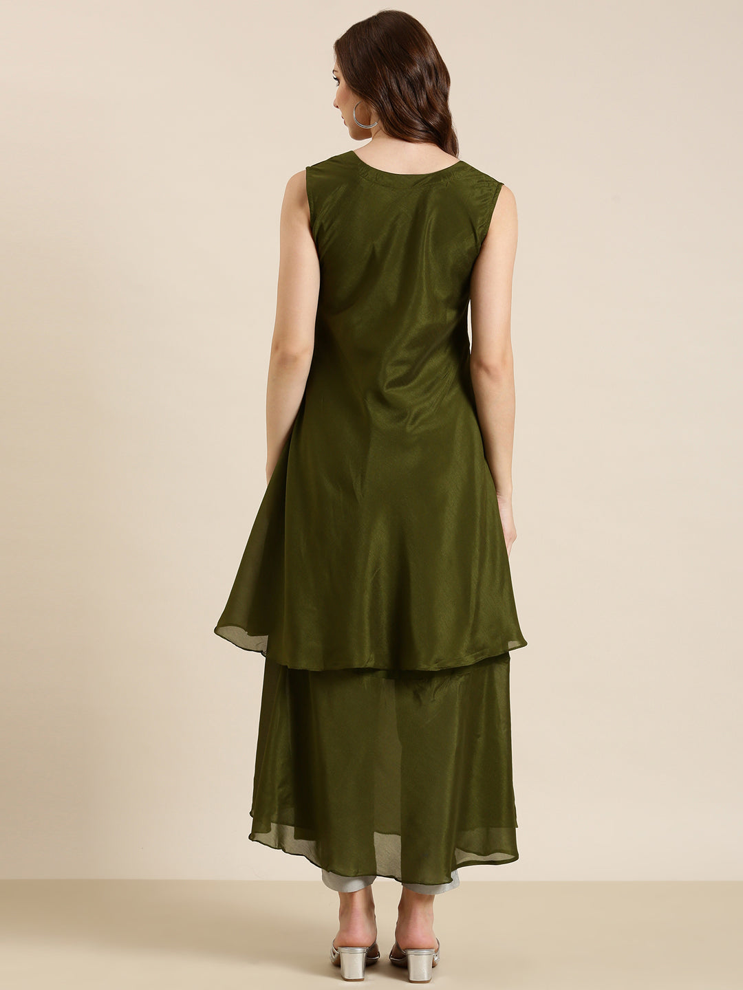 Women Olive Solid A-Line Kurta