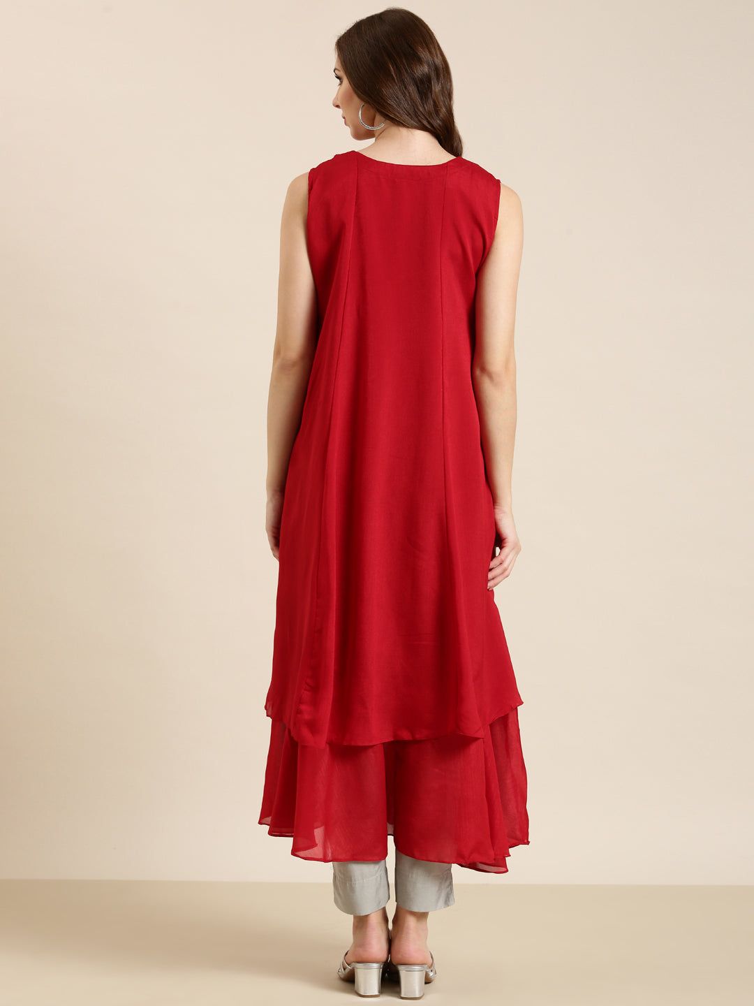 Women Red Solid A-Line Kurta