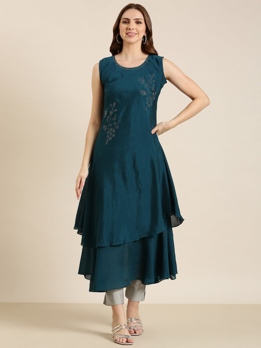 Women Teal Solid A-Line Kurta