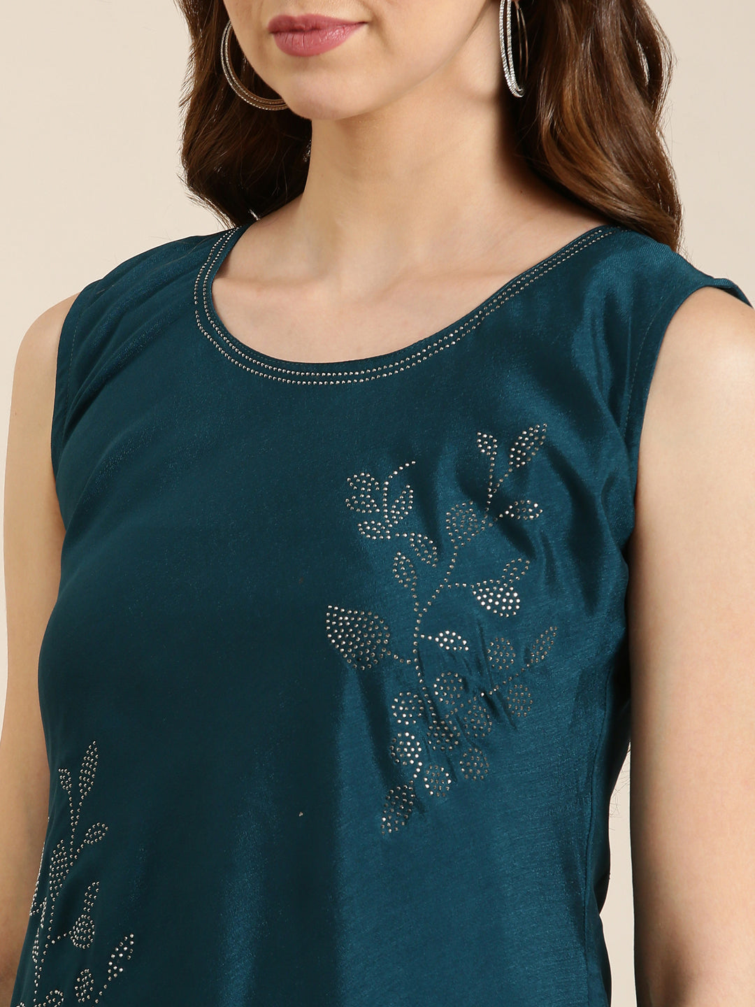 Women Teal Solid A-Line Kurta