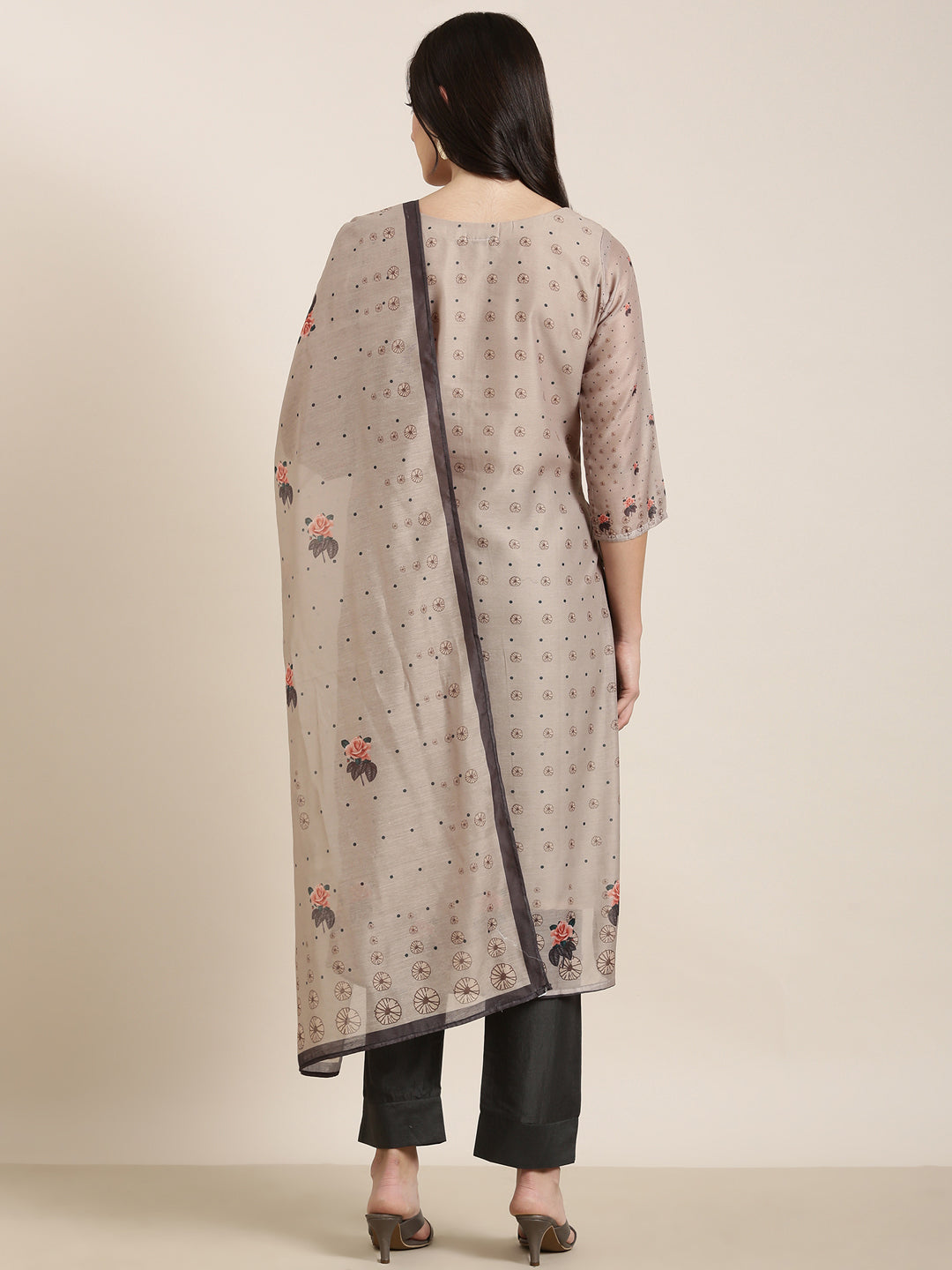 Women Straight Olive Floral Kurta and Trousers Set Comes With Dupatta