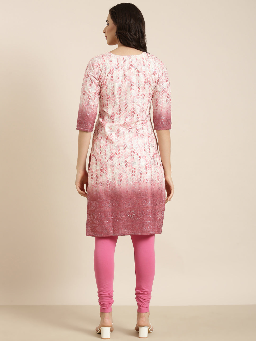 Women Straight Pink Floral Kurta