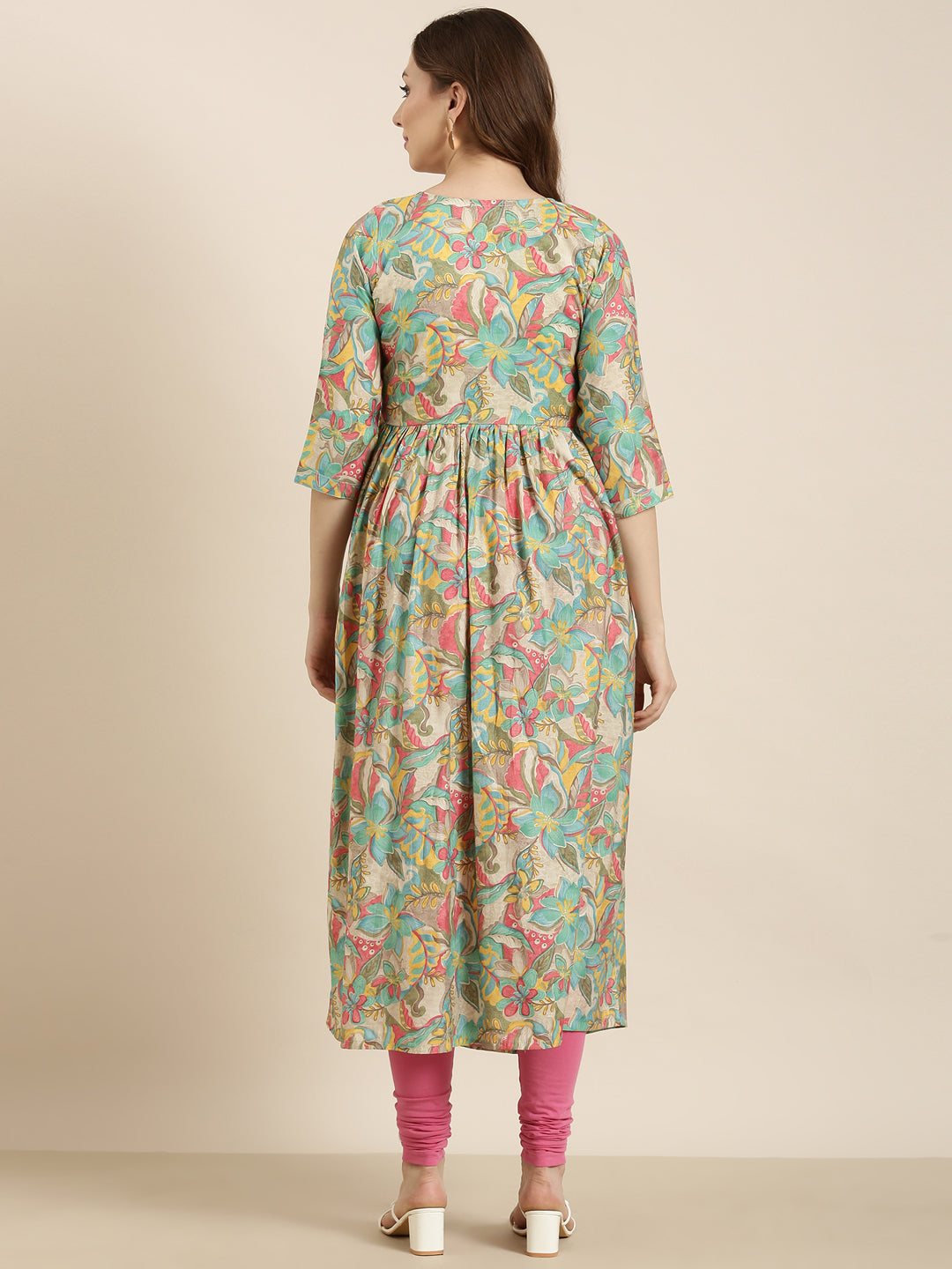 Women Anarkali Sea Green Floral Kurta