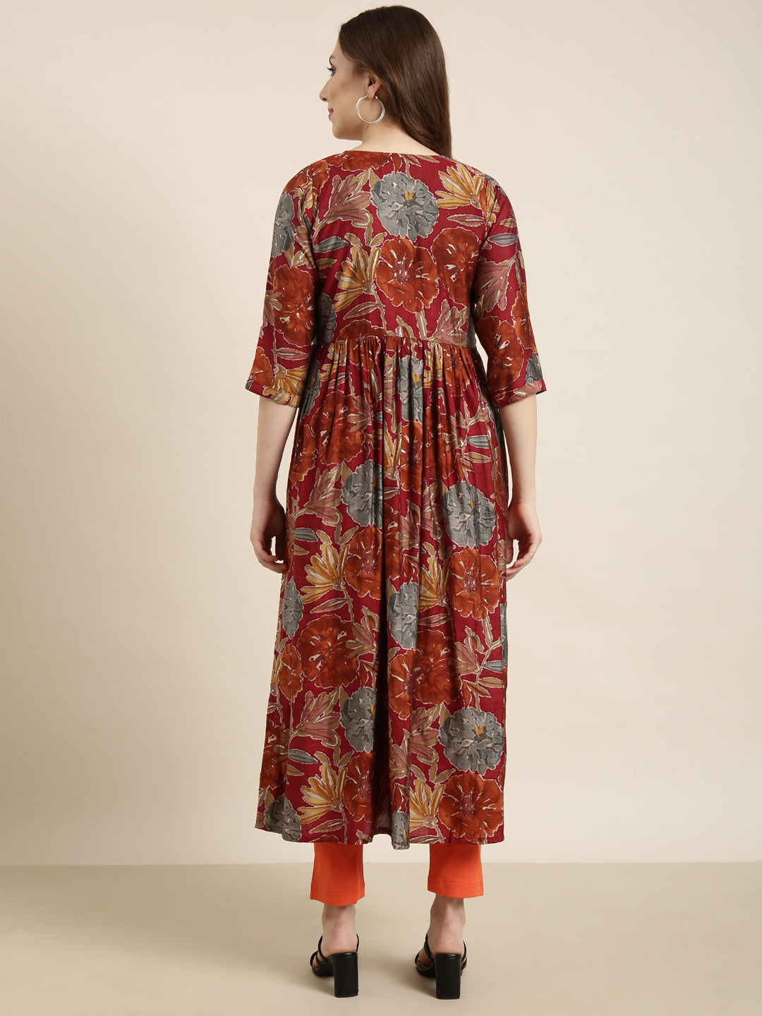 Women Anarkali Rust Floral Kurta