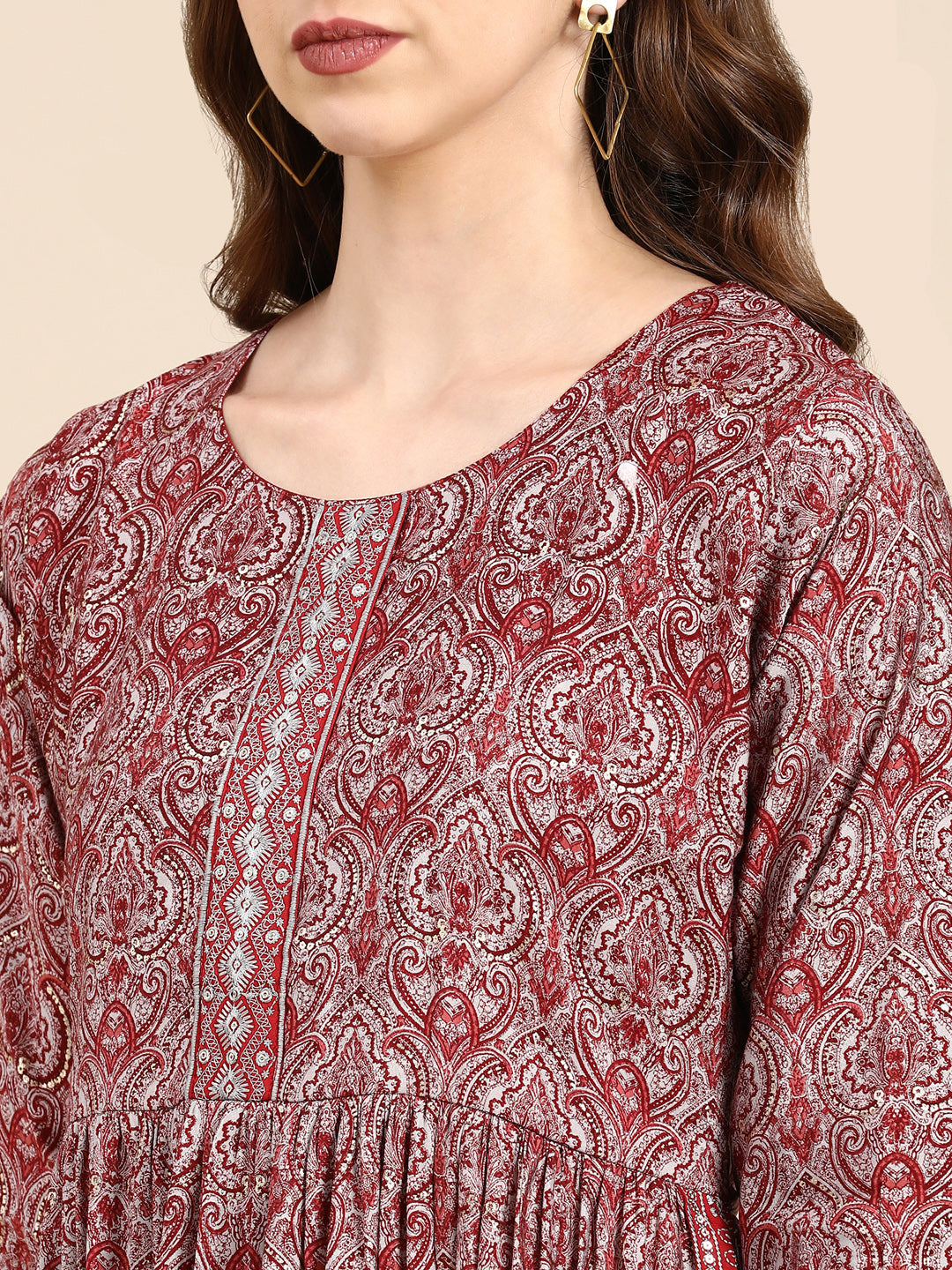 Women's Maroon Printed Anarkali Kurta