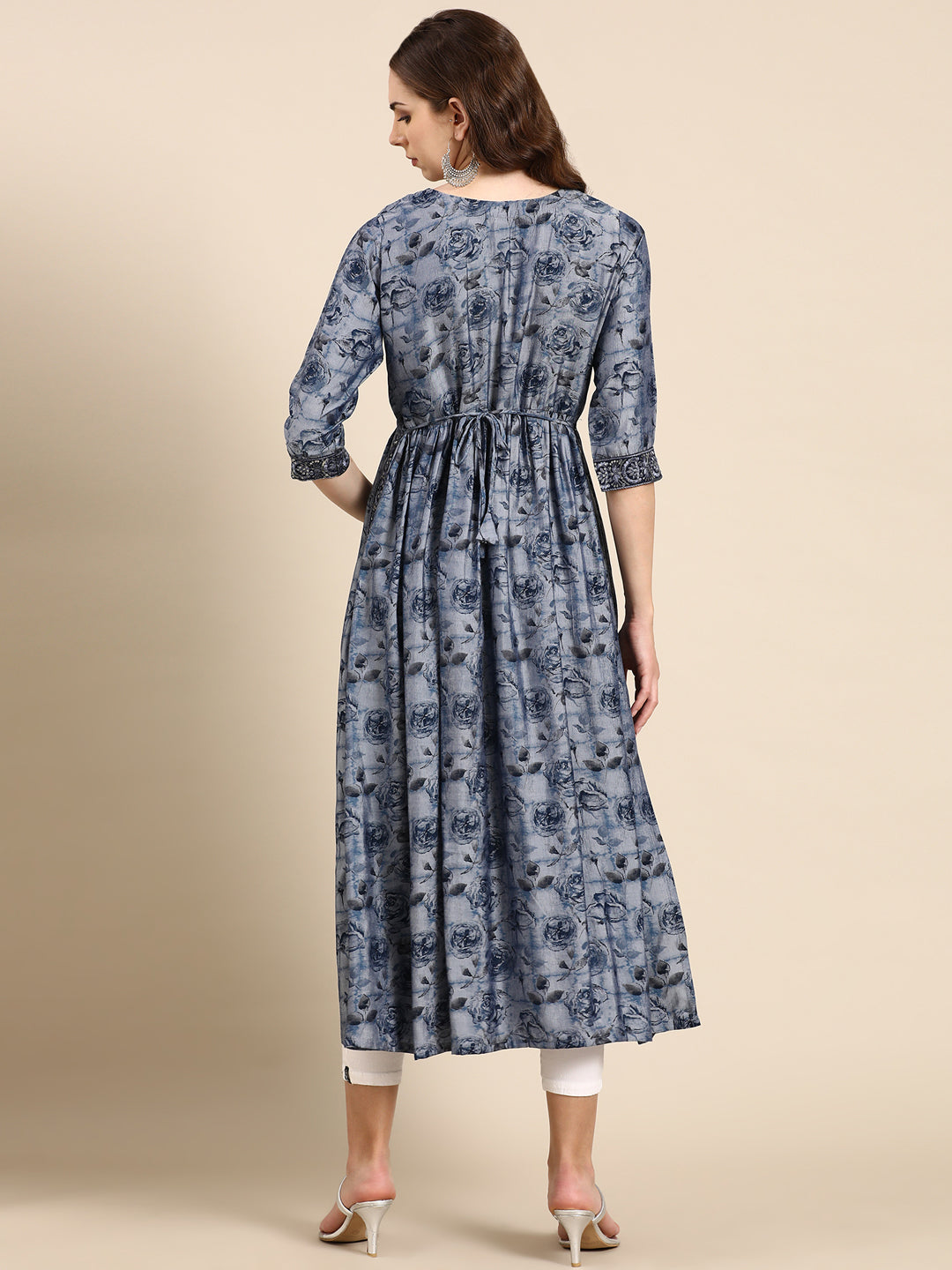 Women's Navy Blue Floral Anarkali Kurta