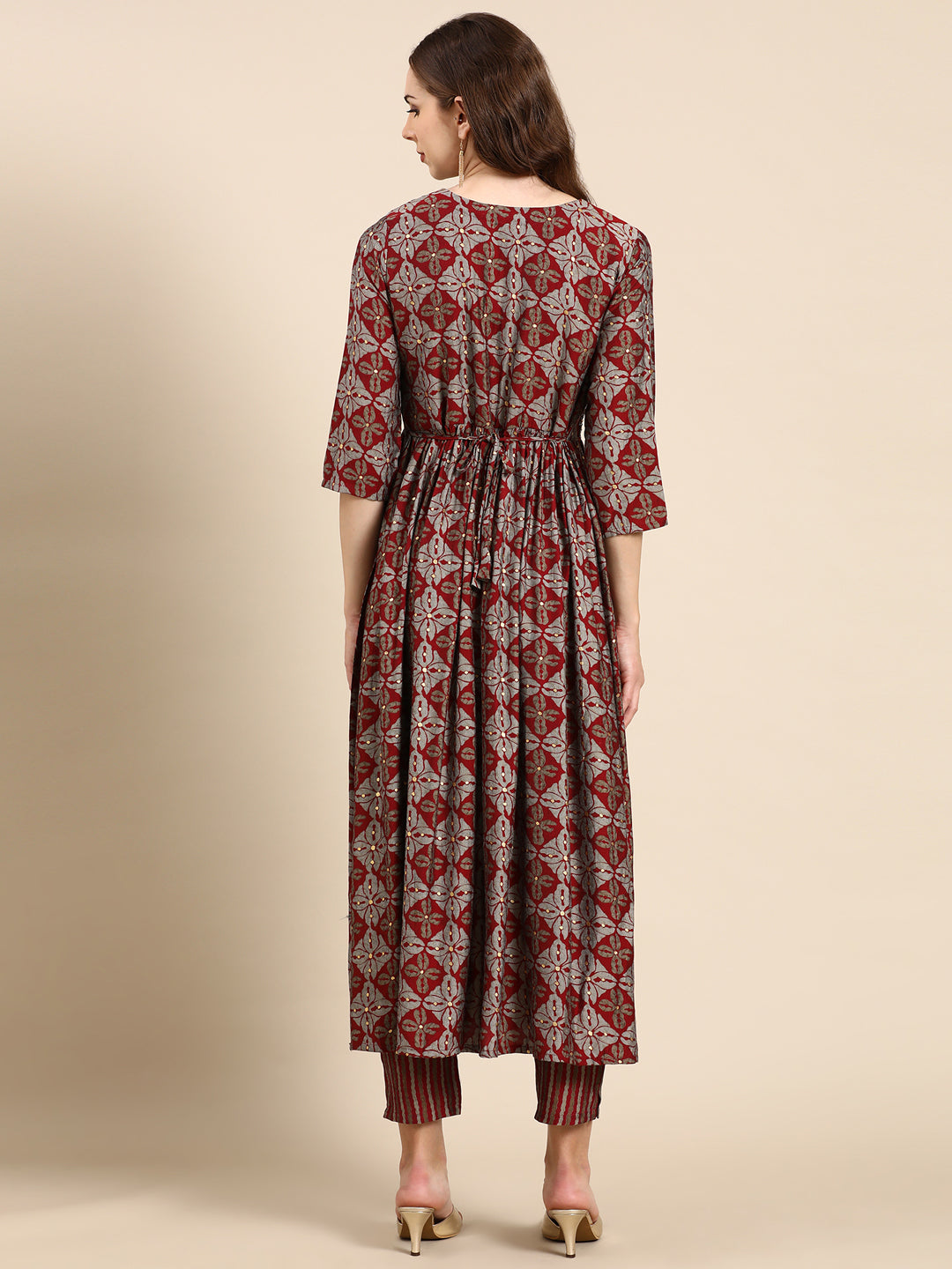 Women's Maroon Printed Kurta Set