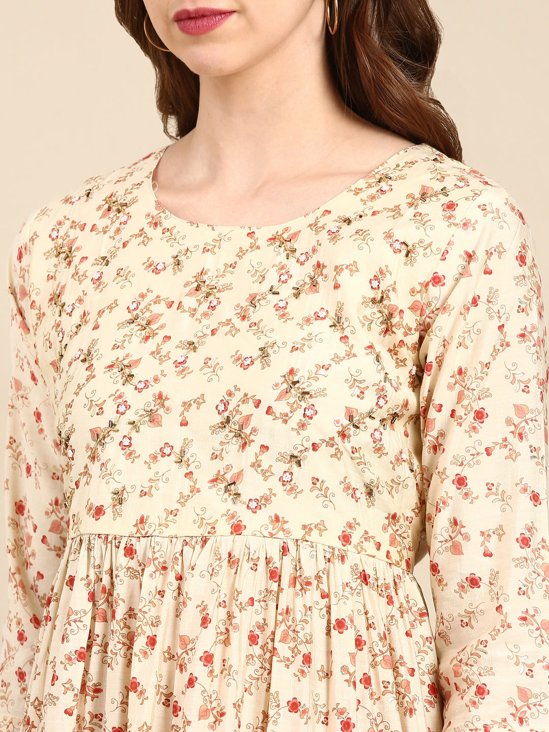 Women's Cream Printed Kurta Set