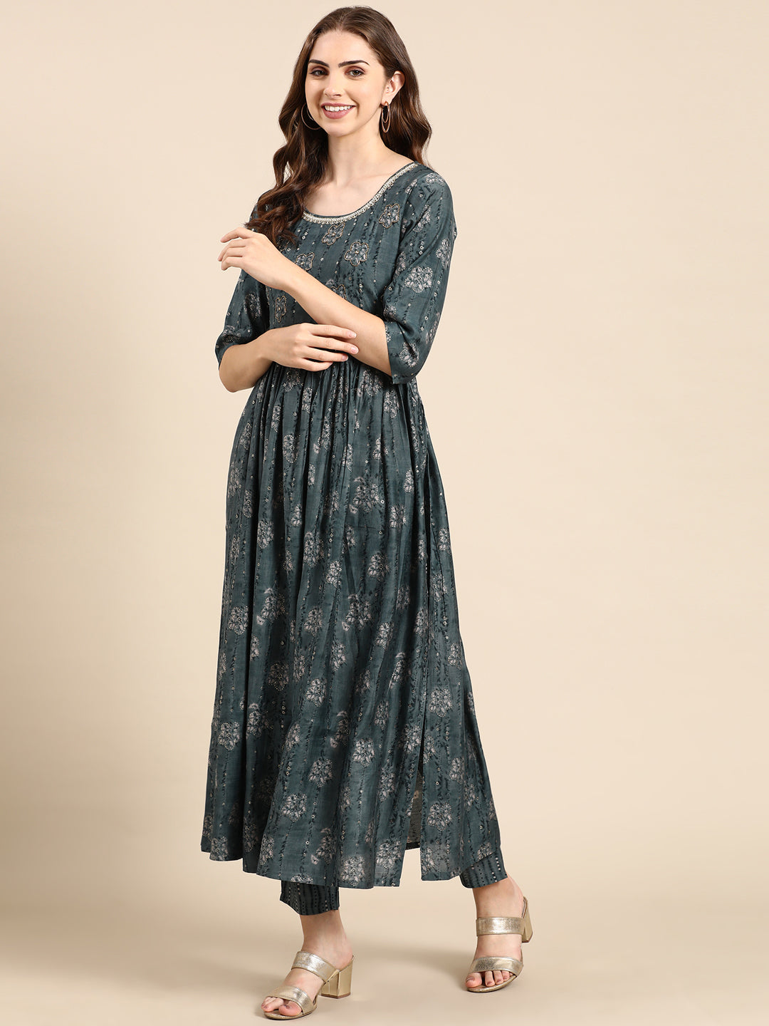 Women's Teal Printed Kurta Set