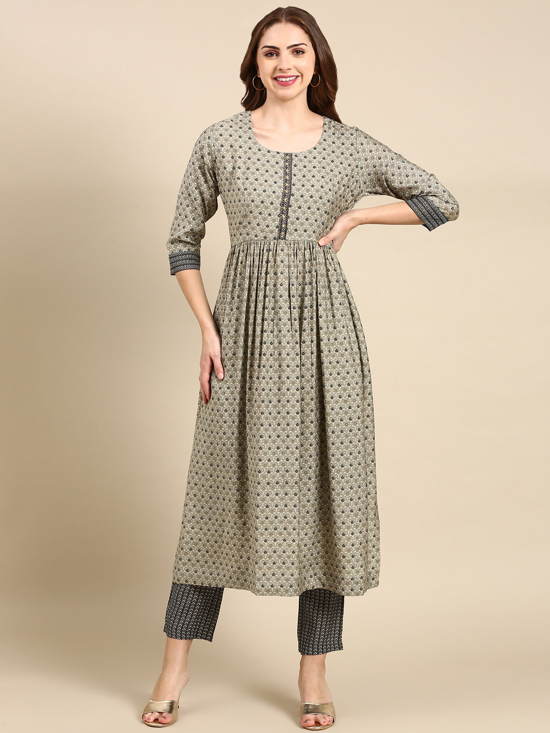 Women's Taupe Printed Kurta Set