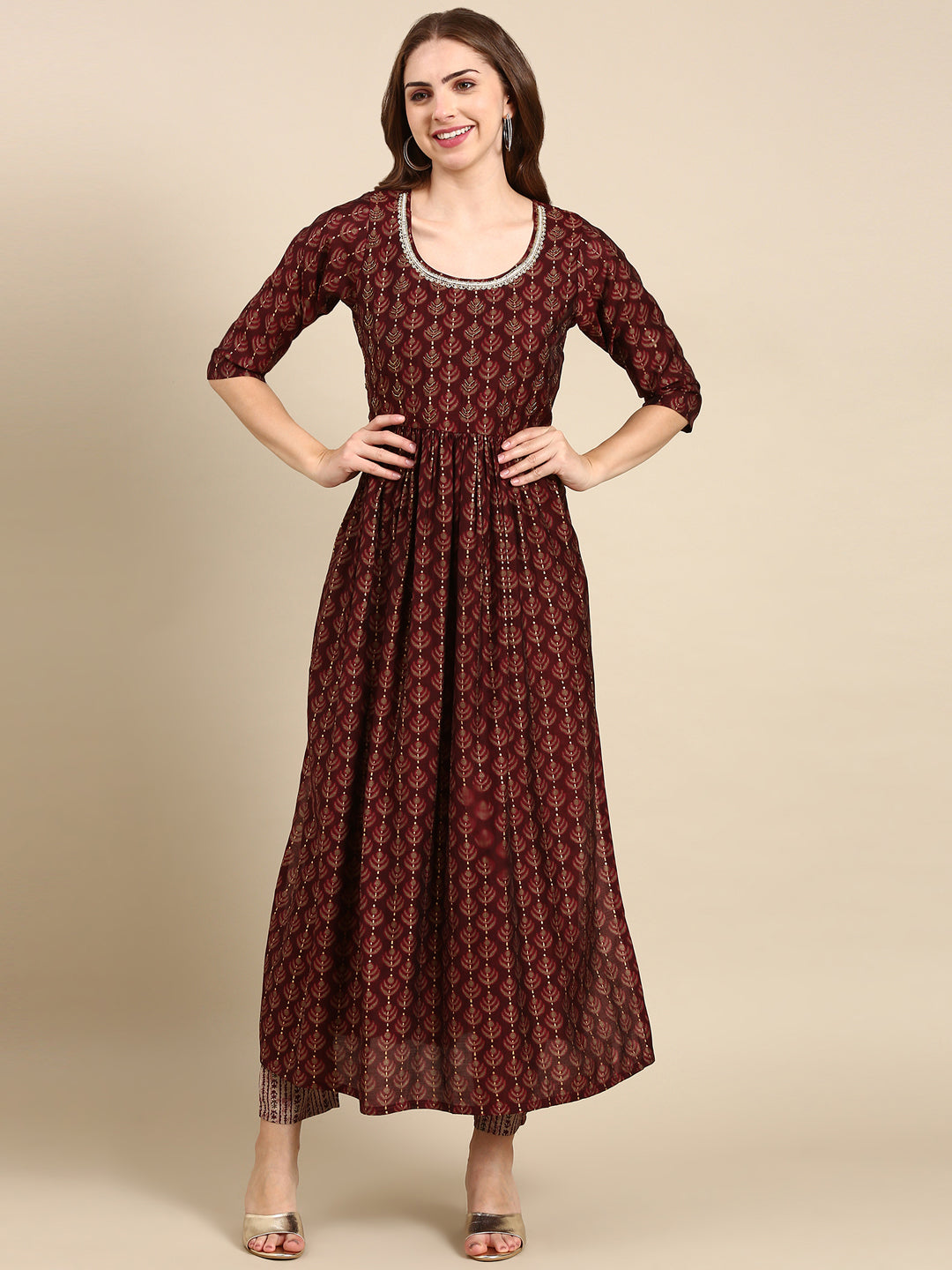 Women's Burgundy Printed Kurta Set